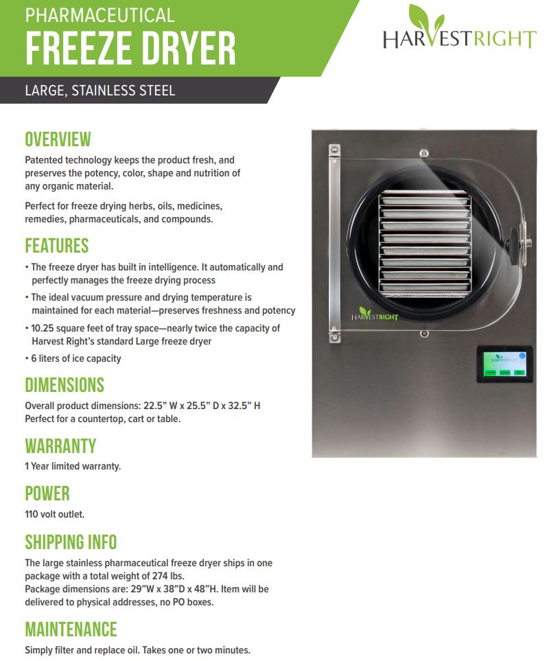 Harvest Right Large Pharmaceutical Freeze Dryer