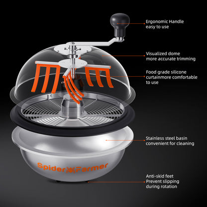Spider Farmer 13 inch Bud Leaf Bowl Trimmer ,Twist Spin Cut with Clear Visibility Dome