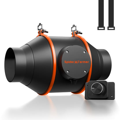 Spider Farmer® 4″ Inch Inline Fan 205 CFM with Speed Controller RJ12 Port, Grow Tent Ventilation, GGS Controller Compatible