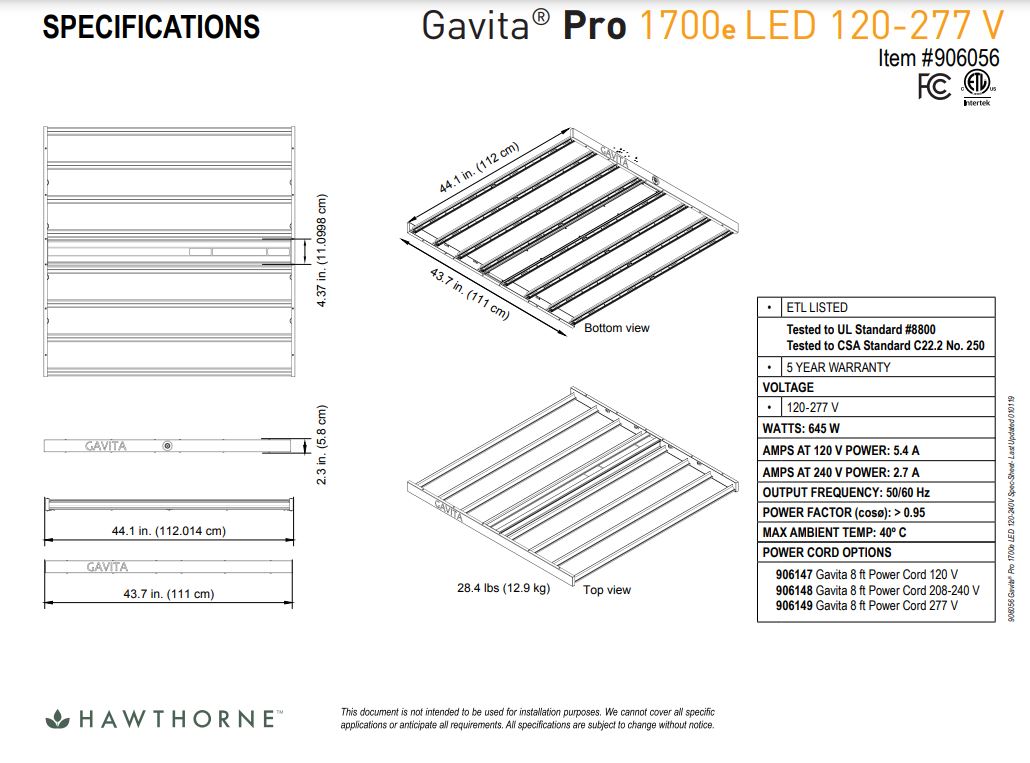 Gavita Pro 1700e LED 120-277 Volt