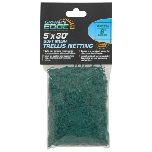 Grower's Edge Soft Mesh Trellis Netting 5 ft x 30 ft w/ 6 in Squares - Green